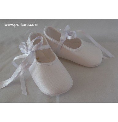 Stylish White or Ivory Silky Satin Baby Girl Baptism Shoes