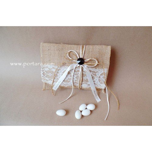 Lace and Burlap Envelope with a Sparkling Gemstone Wedding Favor