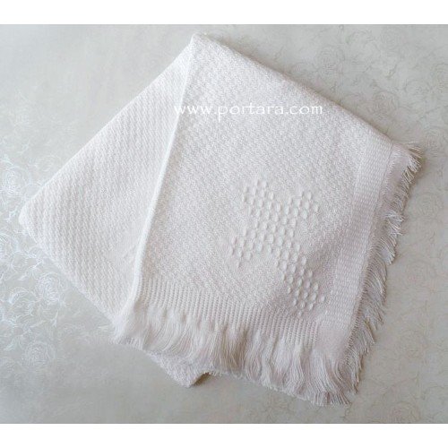 An Adorable White Woven Baby Blanket ~Unisex