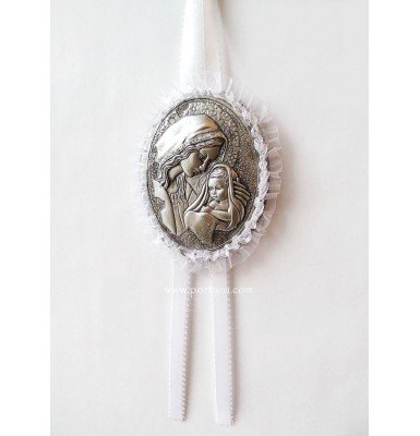 Virgin Mary Hanging Crib Icon in White