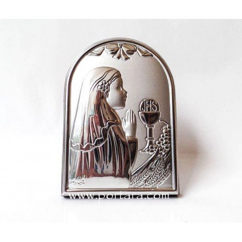 Communion Girl Silver on a Mahogany Tree Icon Gift Idea