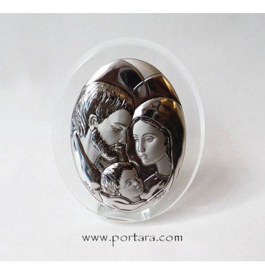 Holly Family Silver Plated on a Crystal Oval Frame Icon Gift Idea