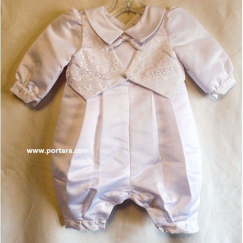 White Baby Boy Christening One Piece Outfit