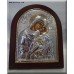 Amazing Virgin Mary Silver with Gold Icon on Mahogany Wood