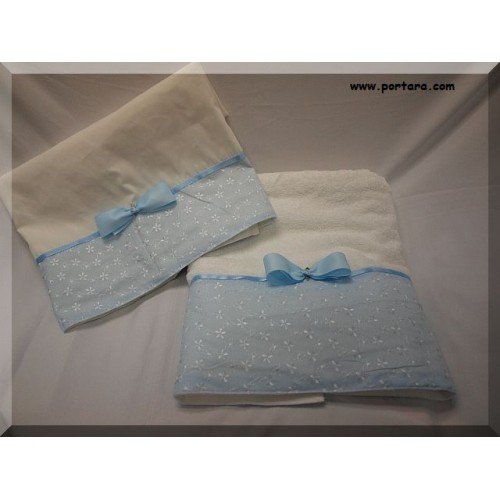 Lovely White with Baby Blue Cotton Baptismal Set ~ Lathopana