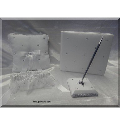 A Sparkling Swarovski Crystal Beauty Guest Book with Pen and Pillow Set in White