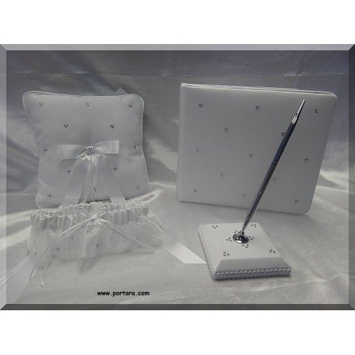 A Sparkling Swarovski Crystal Beauty Guest Book with Pen and Pillow Set in White