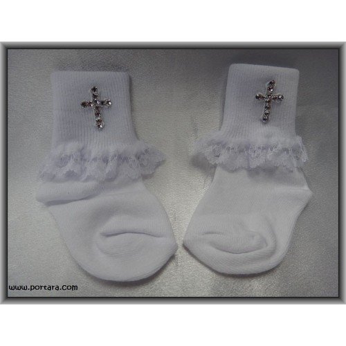 Christening Baptism Socks with Swarovski Crystal Cross