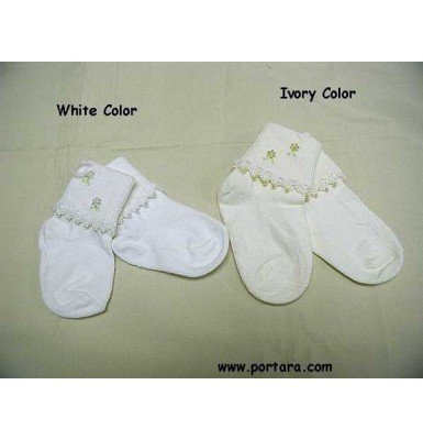 Luxurious Girls White or Ivory Socks with Pearls