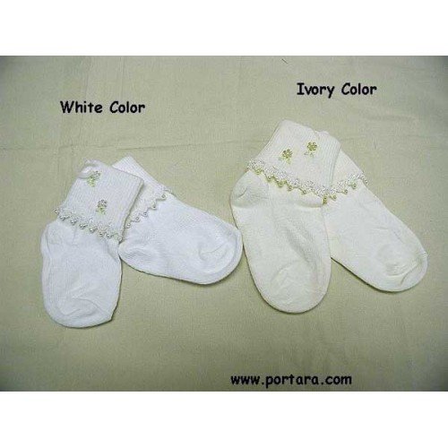 Luxurious Girls White or Ivory Socks with Pearls