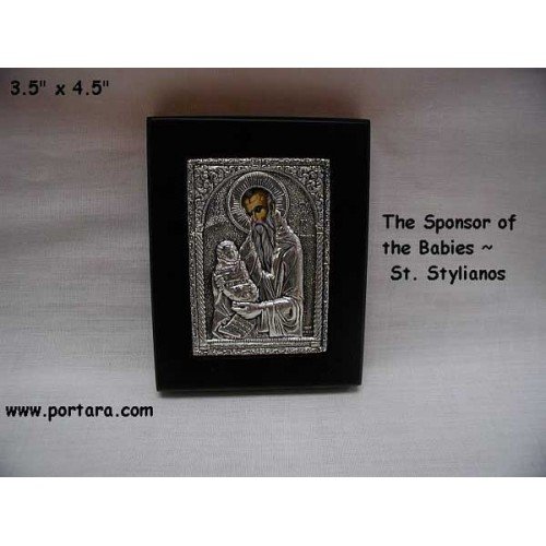 Silver 925 Byzantine Icon of St. Stylianos Baby Gift Idea