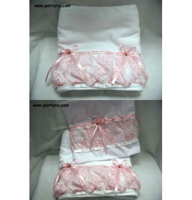 Sweet Pink Christening Baptism Towels with Oil Sheet Set ~ Lathopana