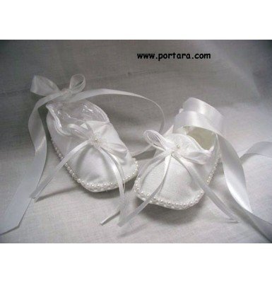 Lovely White Ballerina Christening Shoes with Pearls