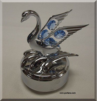 Large Swan with Austrian Crystals Chrome Plated Music Box Gift Favor