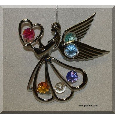 Angel & Heart Chrome Plated with Austrian Crystals Hanging Ornament Gift Favor