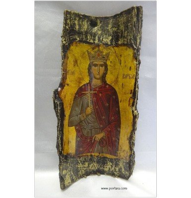 Saint Barbara (Agia Varvara) Icon on Real Bark ~ Orthodox Icon