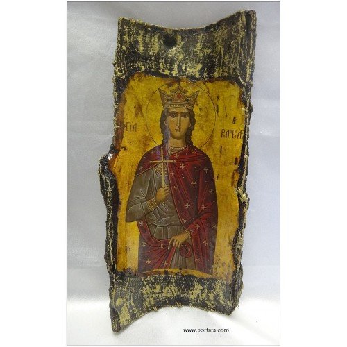 Saint Barbara (Agia Varvara) Icon on Real Bark ~ Orthodox Icon