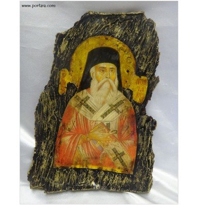  Saint Nectarios Orthodox Icon on Real Bark