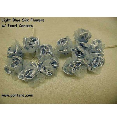 Light Blue Silk Flowers with Pearl Centers