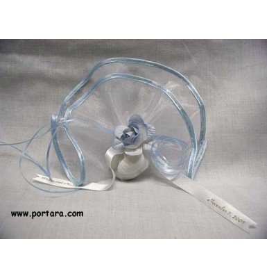 Organdy Circle with Light Blue Satin Edge Baptism Favor