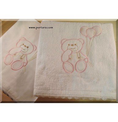 Lovely Girly Teddy Bear Baptismal Towel Set ~ Lathopana