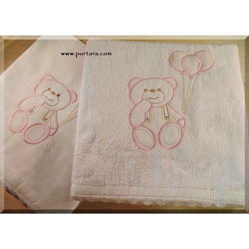 Lovely Girly Teddy Bear Baptismal Towel Set ~ Lathopana