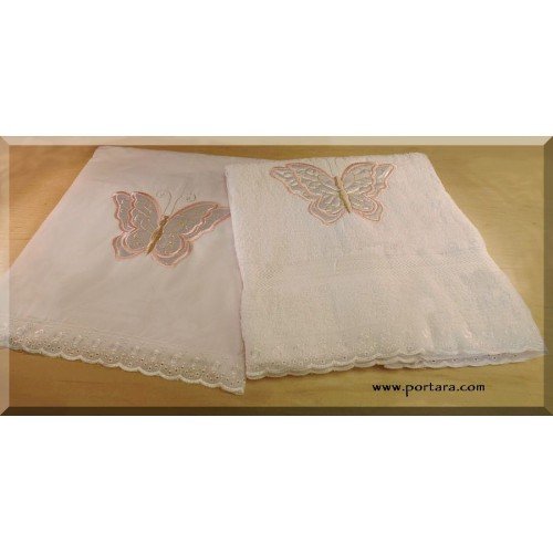 Butterfly White with Pink Baptismal Set ~ Lathopana